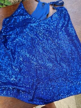 Royal Blue Sequin Tank Top Shimmer Racerback Party Cami [XL]